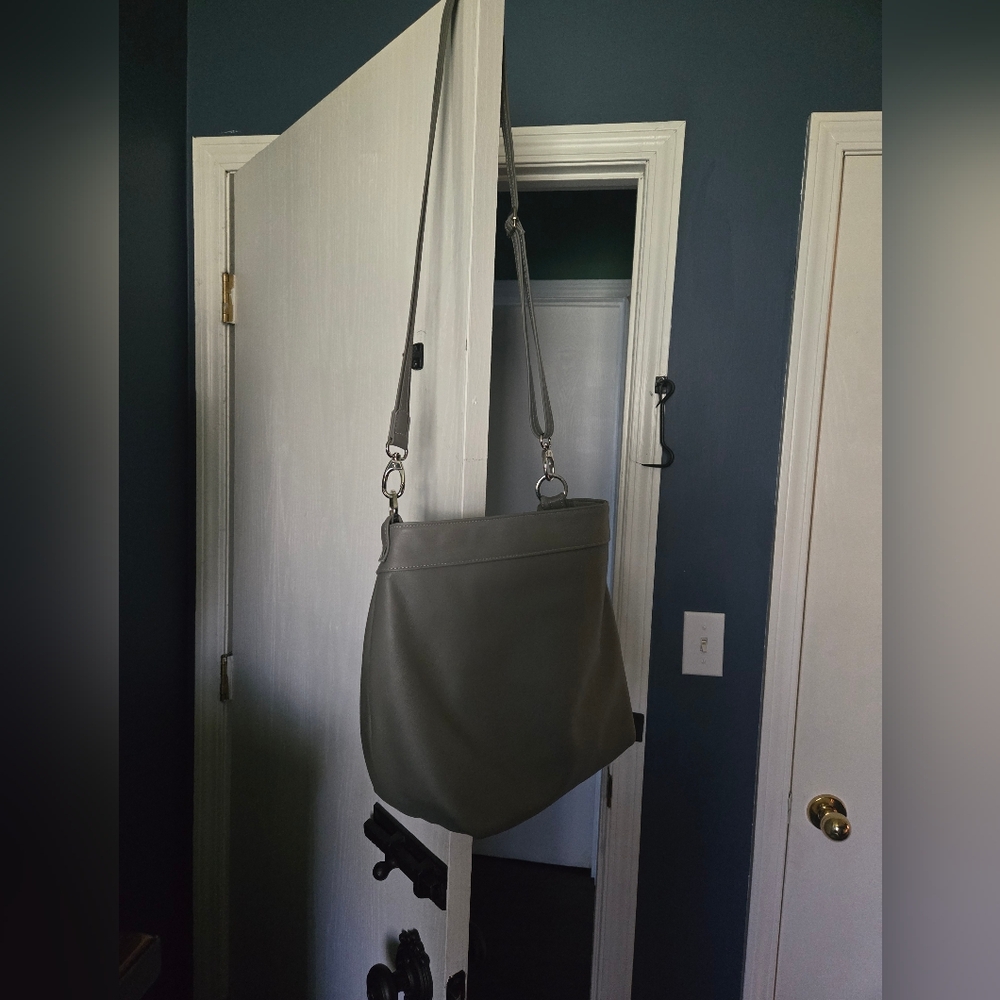 Gray Leather Shoulder Bag